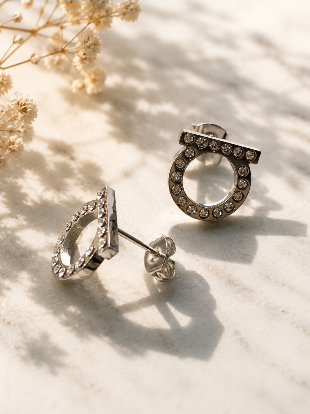Crystal Accent Stainless Steel Hoop Stud Earrings - luxury inspired